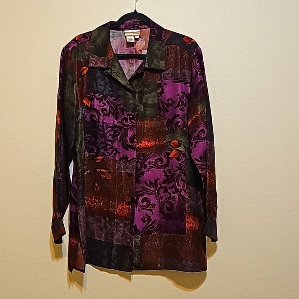 Coldwater creek Korean Silk Button Up Shirt Blouse size large